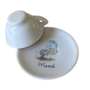 1986 Precious Moments Miniature Mug Saucer Plate March Porcelain Mini Dollhouse
